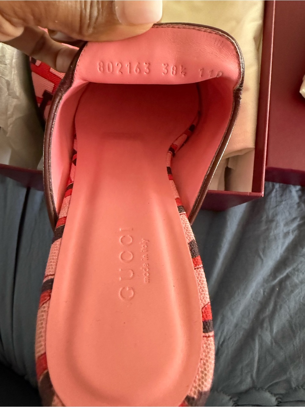 Gucci Pink and Red Logo Horsebit Mules - Picture 6 of 6